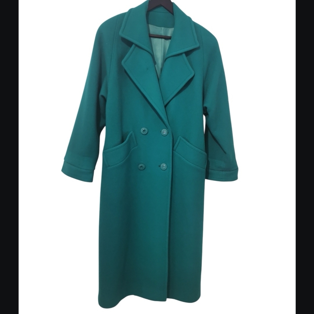 Vintage Green 100% Wool Double Breasted Oversized Pit To Pit Is 22 Long Coat